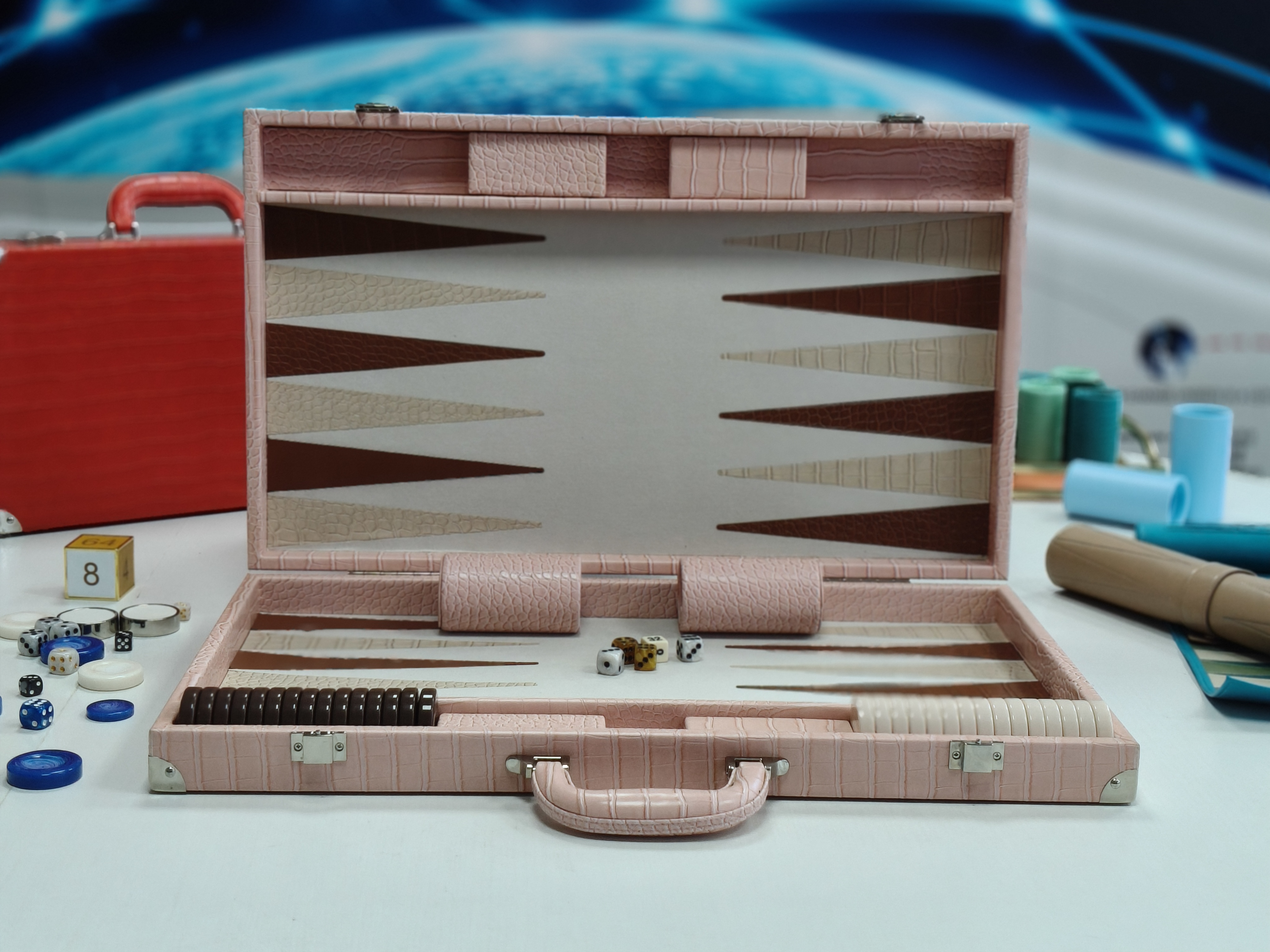 Luxury handmade leather backgammon set with custom logo portable folding travel game board