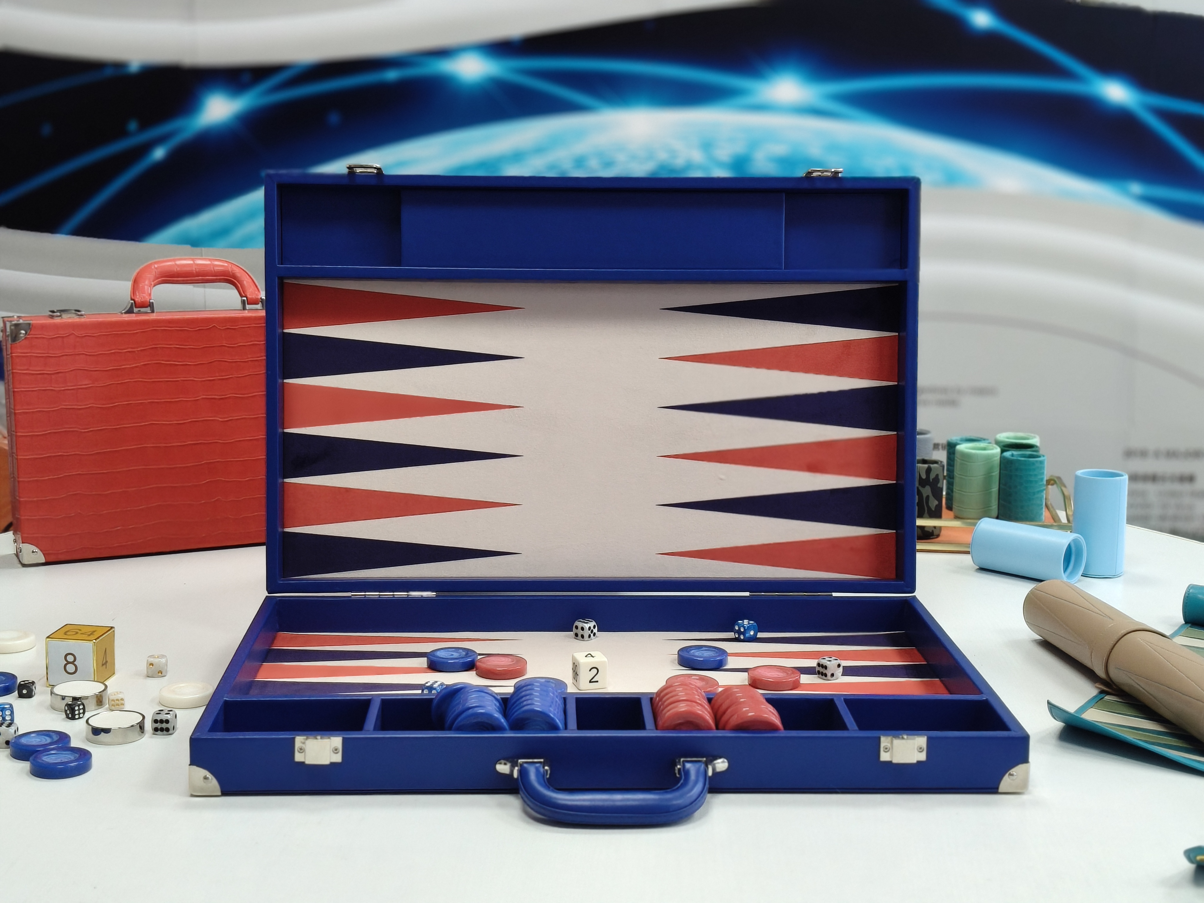 Classic leather backgammon set folding portable board with traditional design