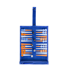 Faux Suede Backgammon Roll Up with Acrylic Checkers Blue Orange Points