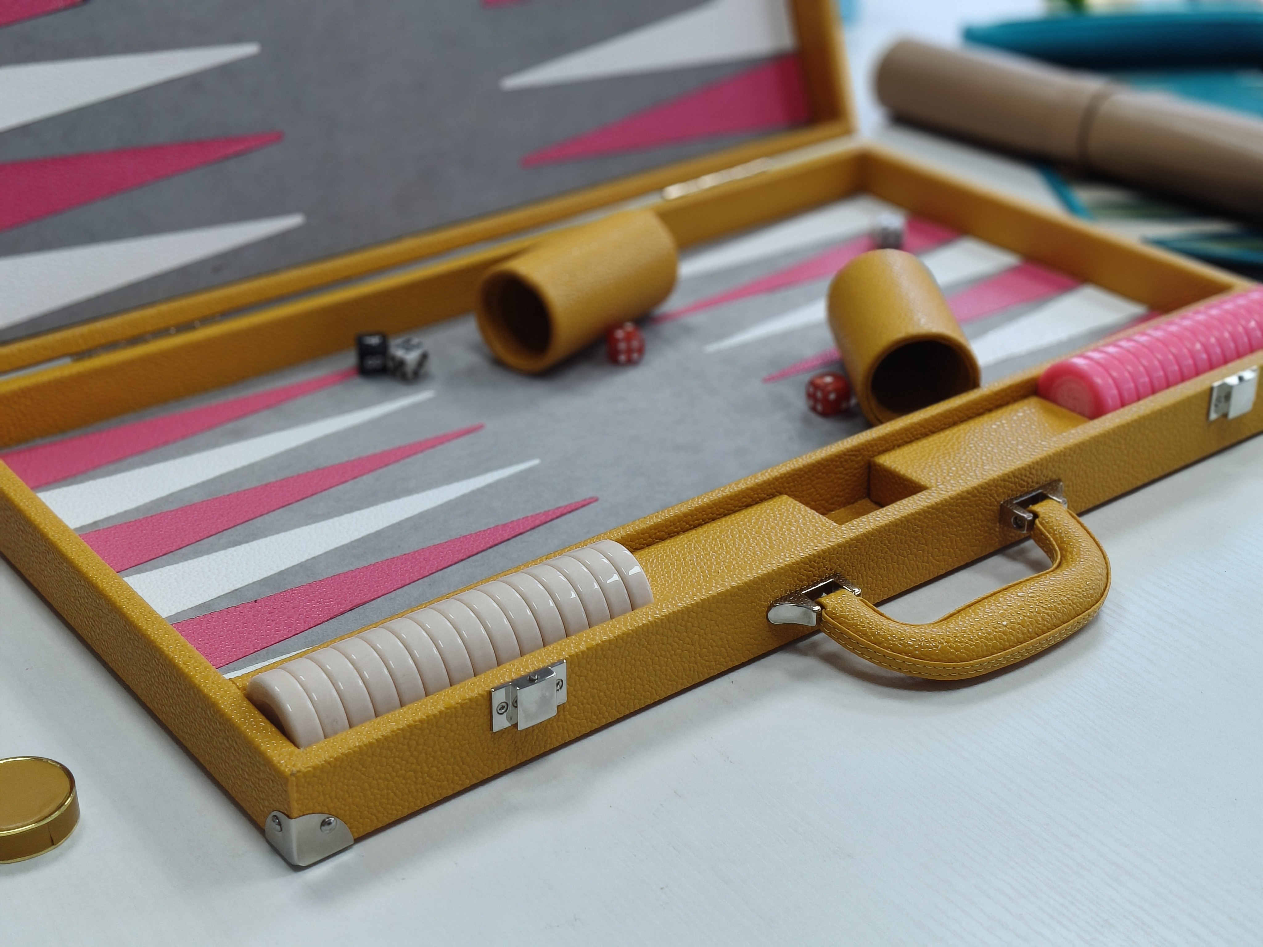 Handcrafted High-End Yellow Leather Backgammon Set Luxury Folding Board for Wholesale & Custom Gifts