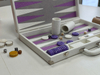 White Leather Backgammon Set with Purple Points – Luxury Travel Backgammon Case