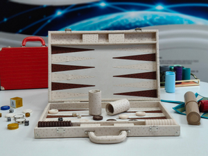 Custom Wholesale Luxury Ostrich Texture Leather Folding Backgammon Set with Dice Cups And Checkers
