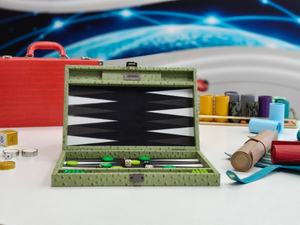 green ostrich texture PU leather backgammon suitcase set