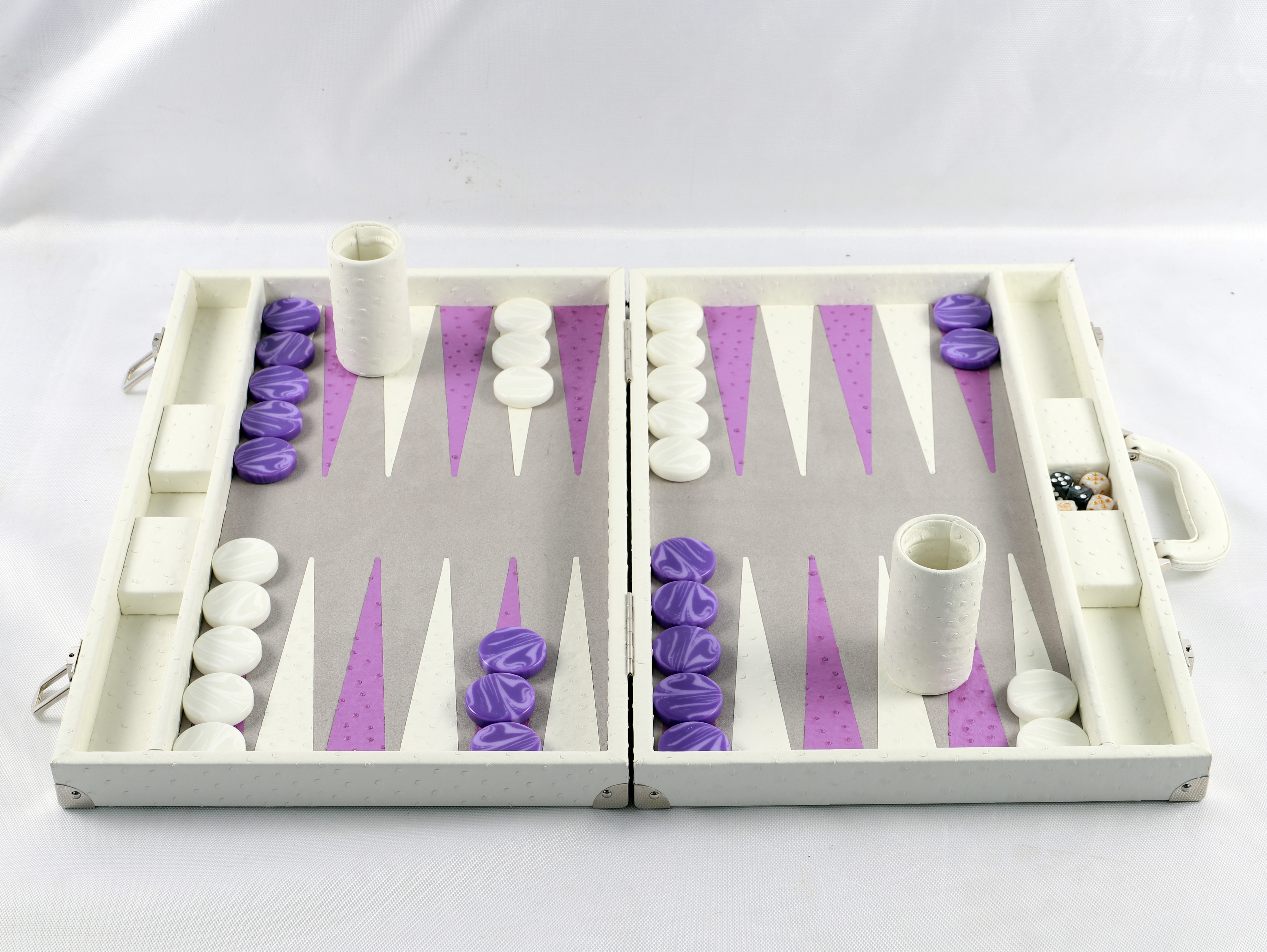 2025 newly designed backgammon board draws inspiration from the creamy hue of ostrich-patterned vegan leather.