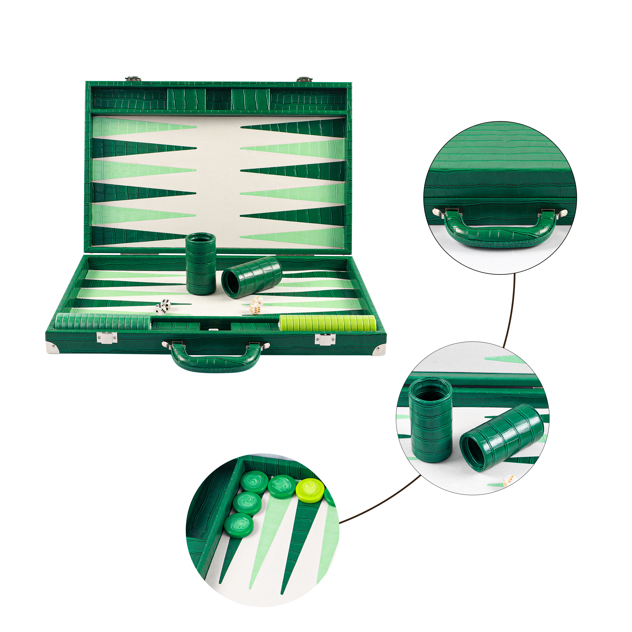 Custom Adult Backgammon Travel Set Leather Case with Portable Board And Playing Chips