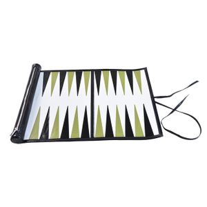 Portable High-Quality Leather Black Green Acrylic Checkers Backgammon Roll Up Set