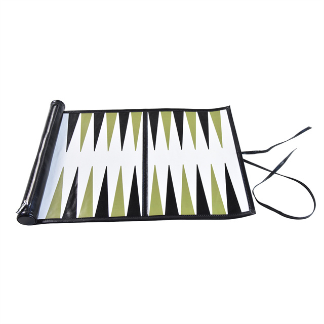Portable High-Quality Leather Black Green Acrylic Checkers Backgammon Roll Up Set