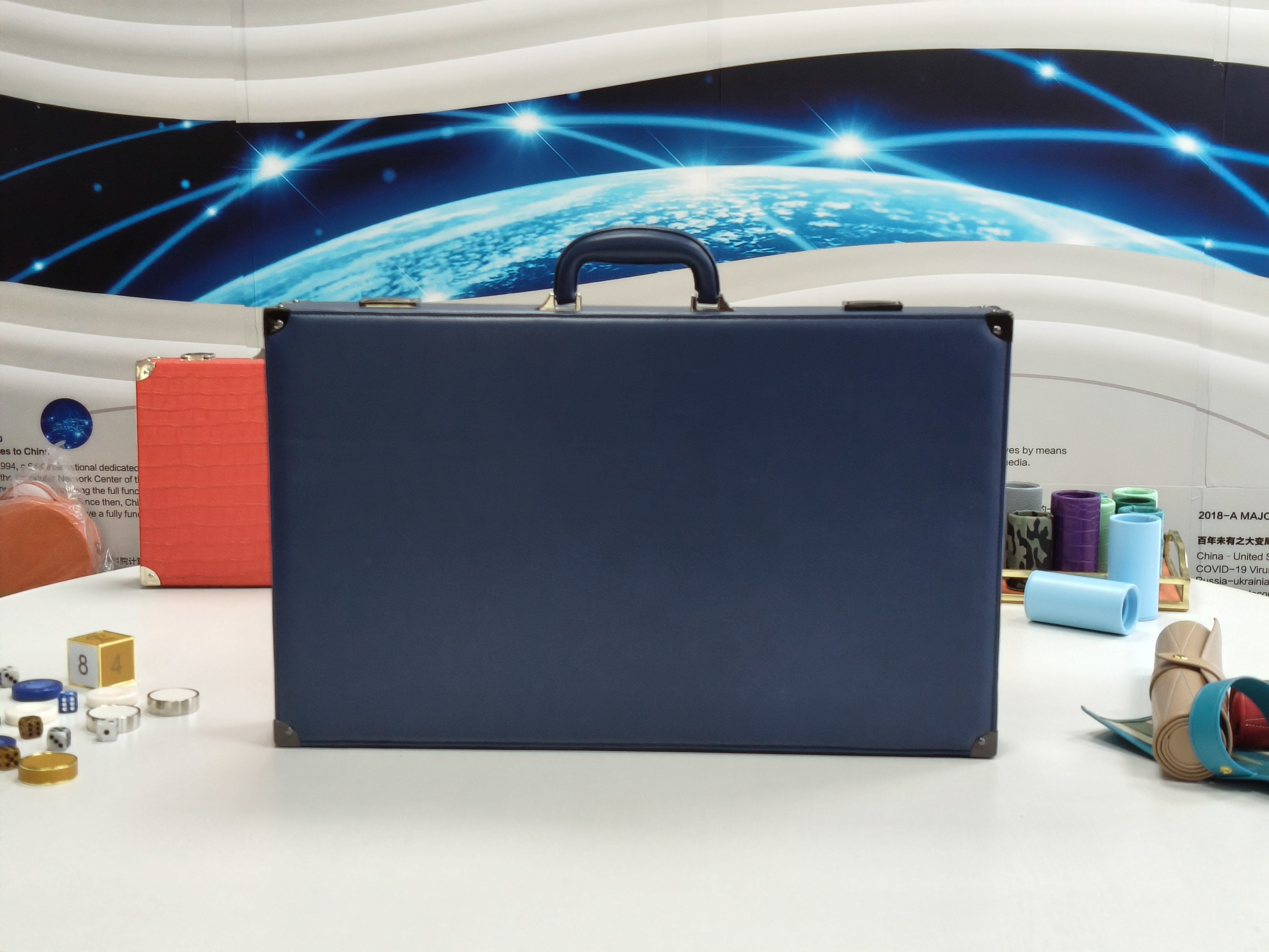 Modern Blue Leather Backgammon Set with Bold Contrast Board | Custom OEM Supplier