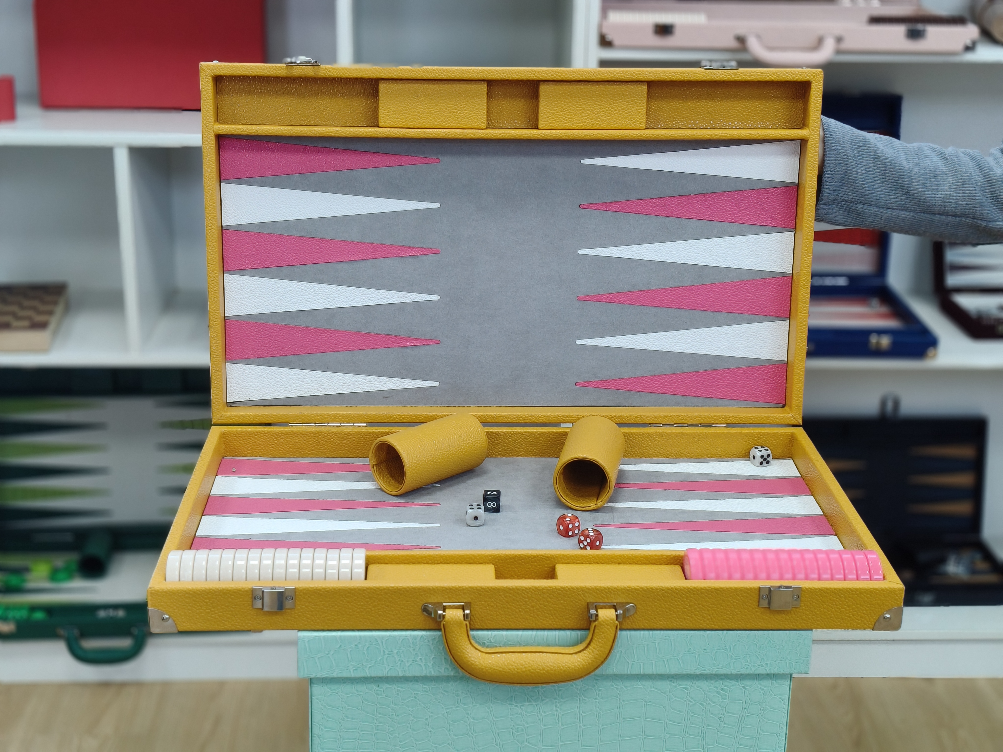Handcrafted High-End Yellow Leather Backgammon Set Luxury Folding Board for Wholesale & Custom Gifts