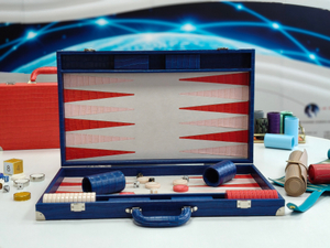 luxury handmade crocodile texture leather backgammon set blue premium suitcase