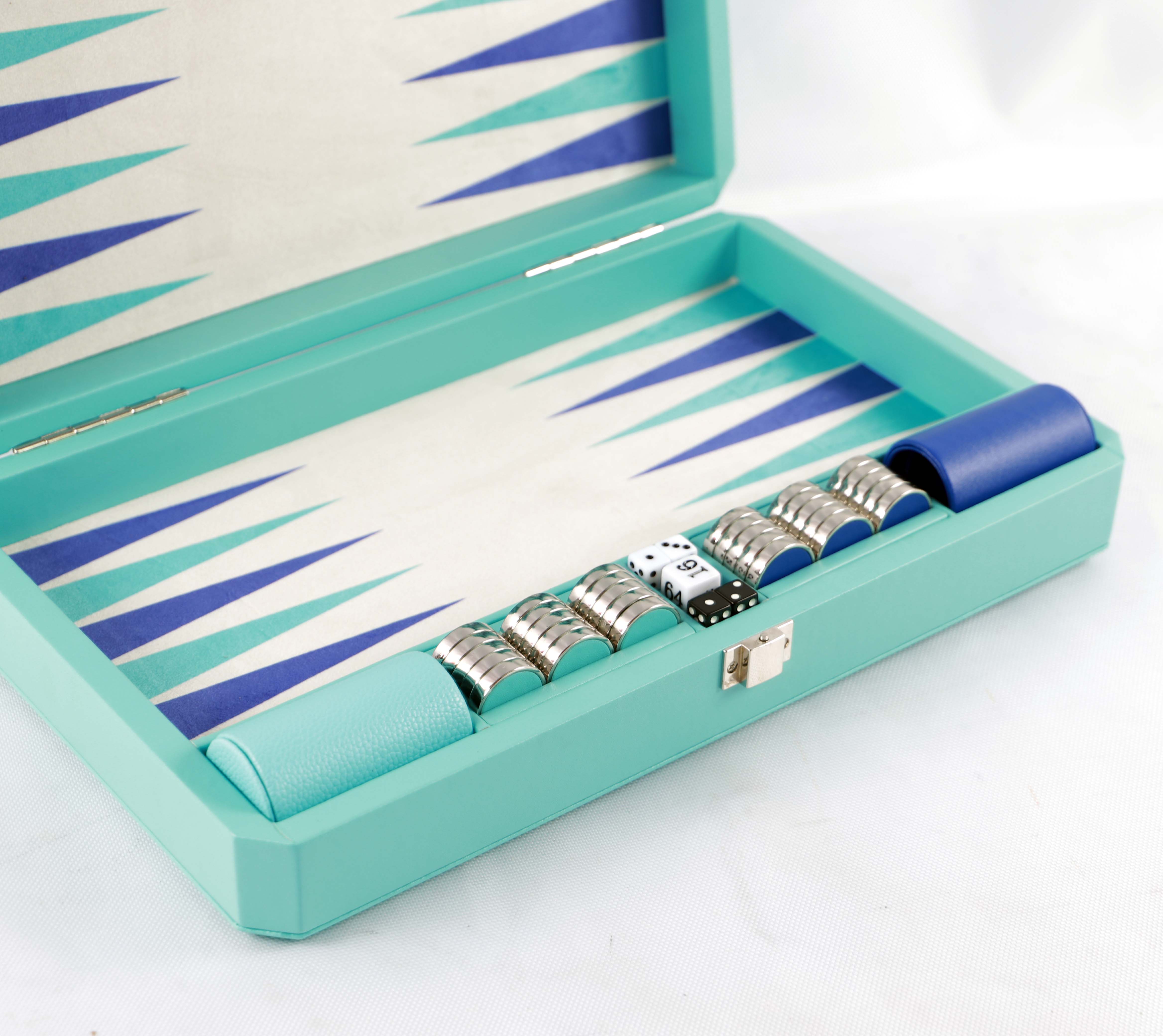 Metal Ring Checker Backgammon in Tiffany Blue Colour