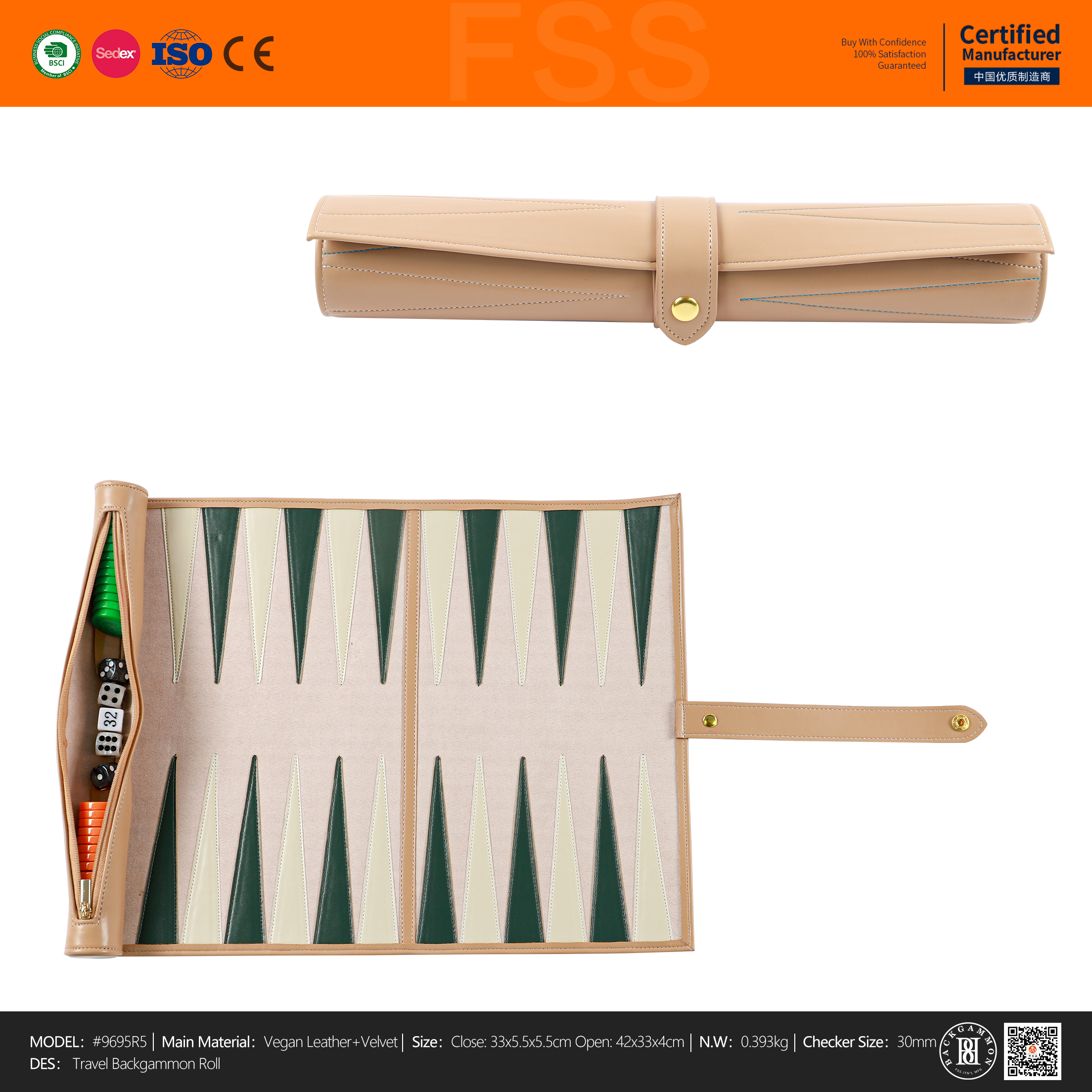 Roll Up PU Leather Travel Backgammon Set