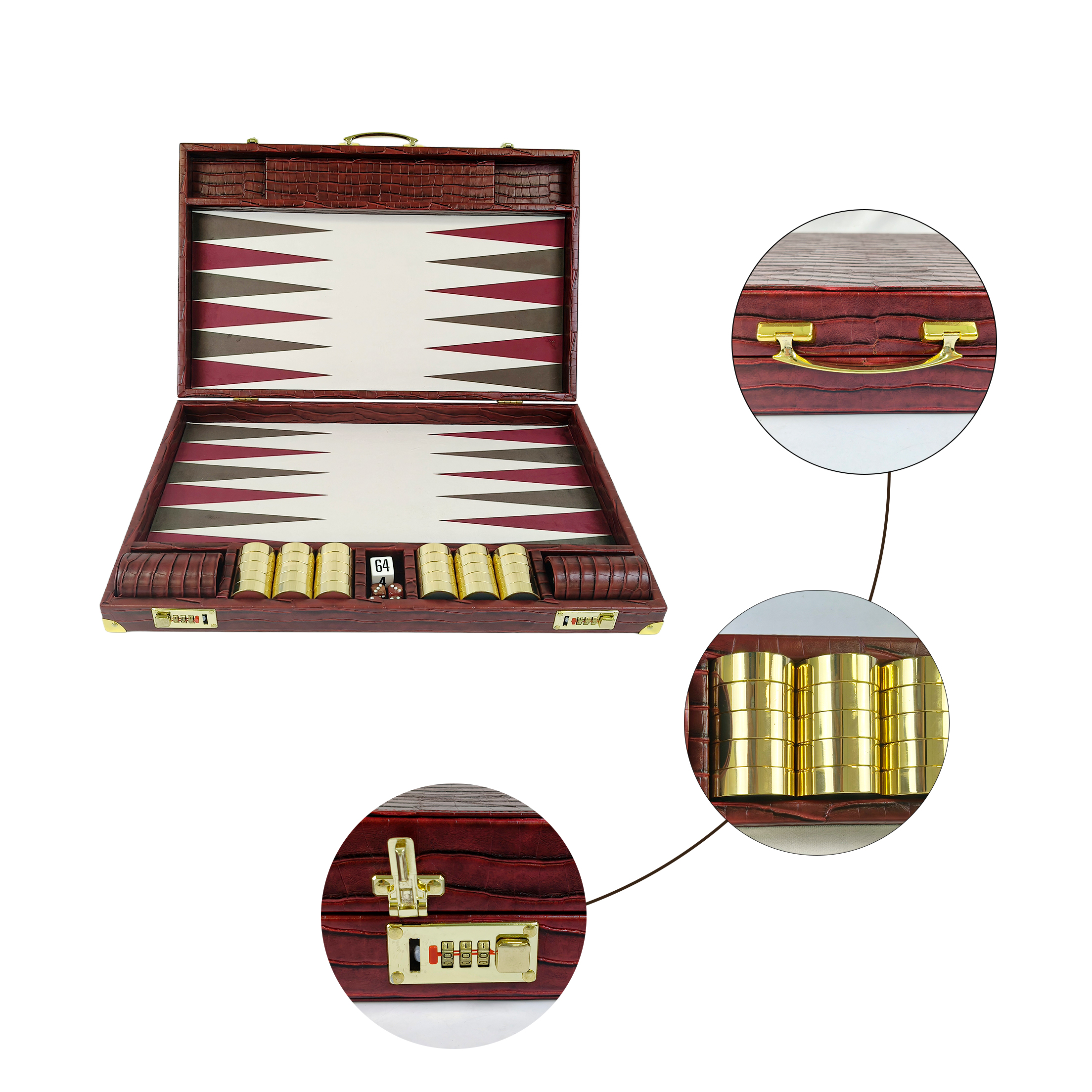 Luxury Croc-Embossed PU Leather Backgammon Set with Velvet Interior