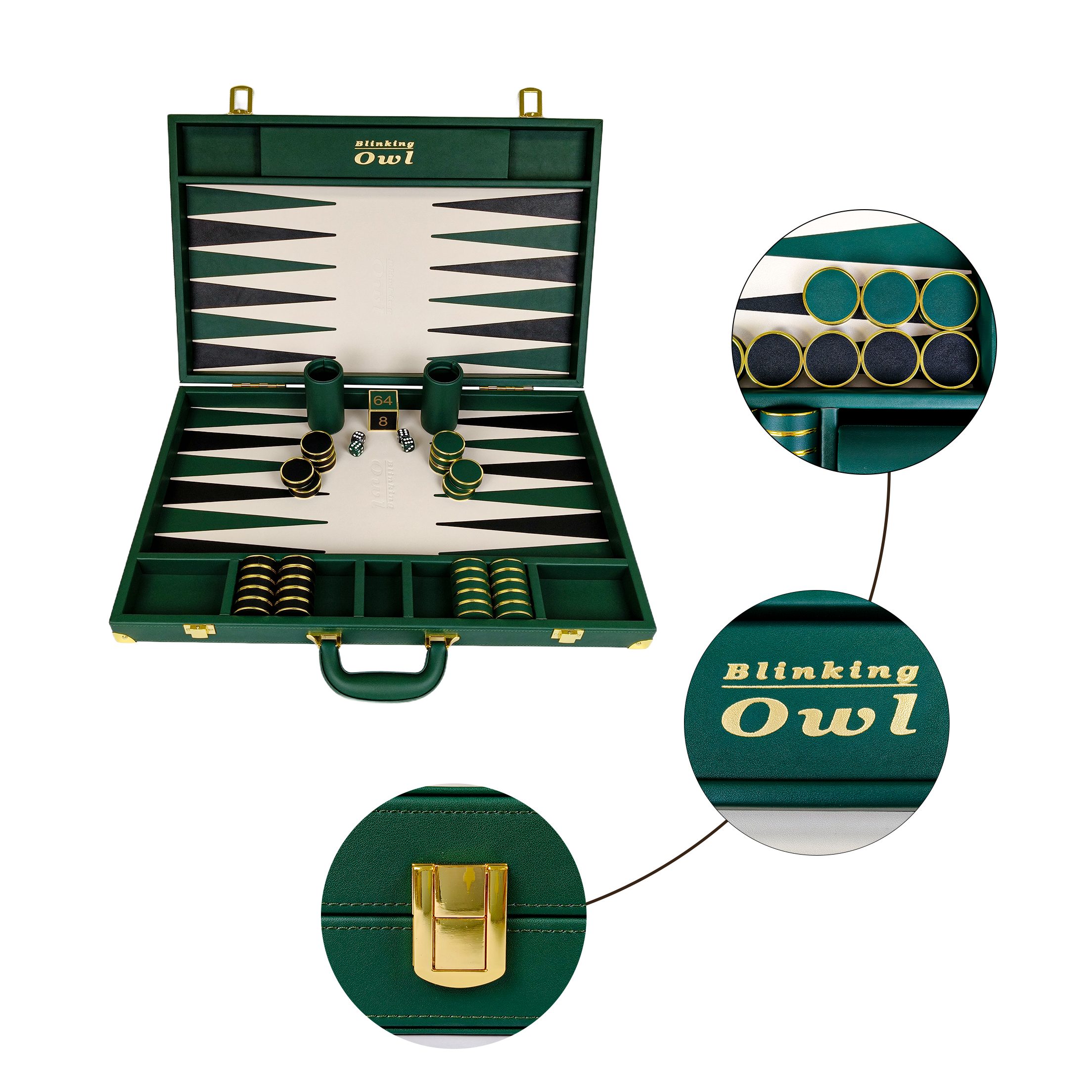 Custom Logo Luxury Green Leather Backgammon Set