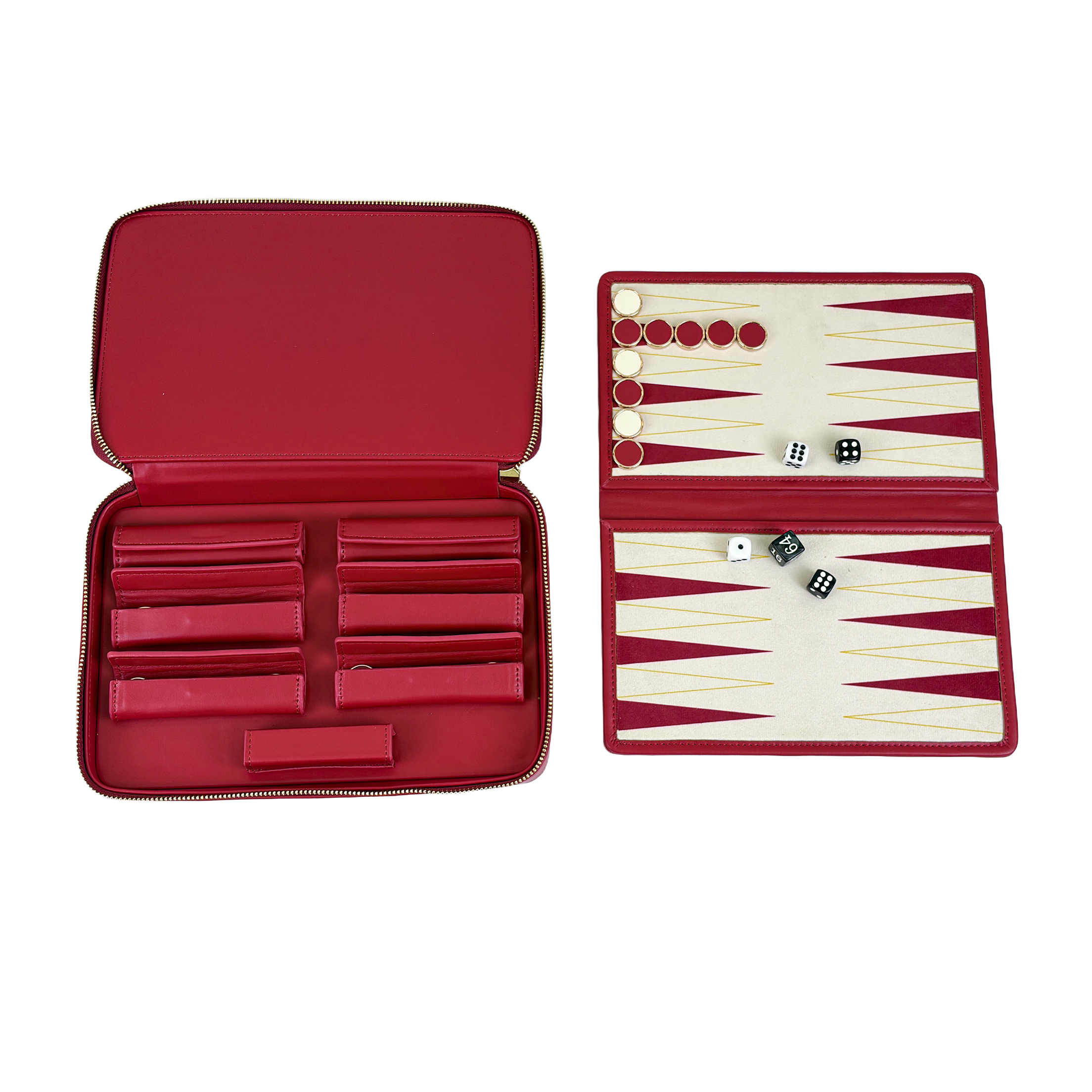 Travel PU Leather Backgammon Set With Zipper Case