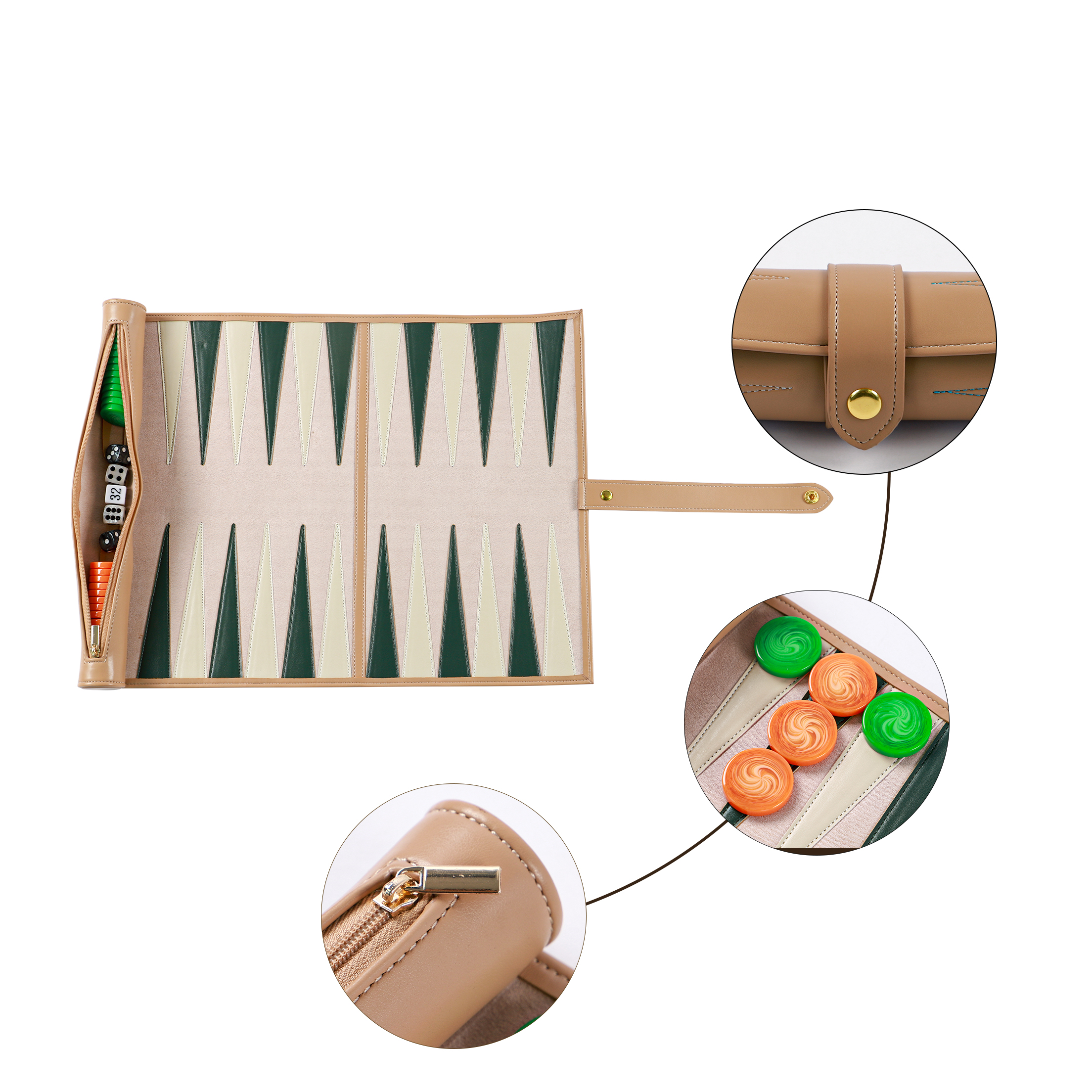 Roll Up PU Leather Travel Backgammon Set