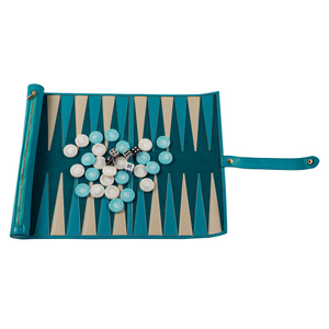 Turquoise PU Roll Up Travel Backgammon Complete Game Kit