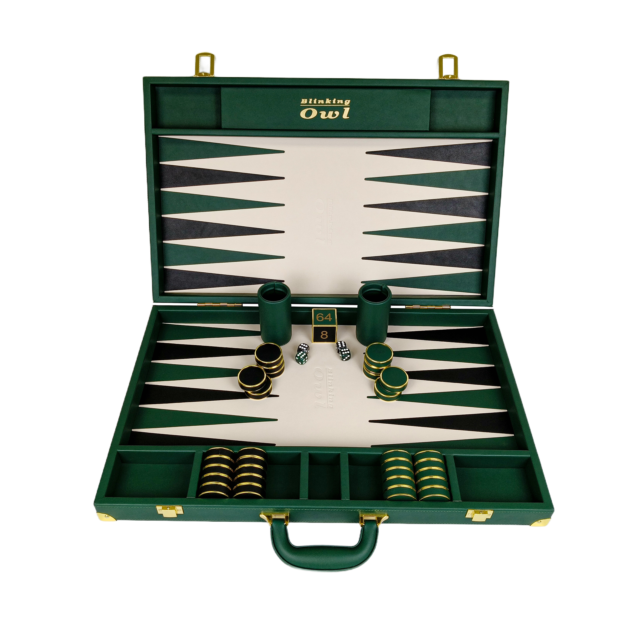 Custom Logo Luxury Green Leather Backgammon Set