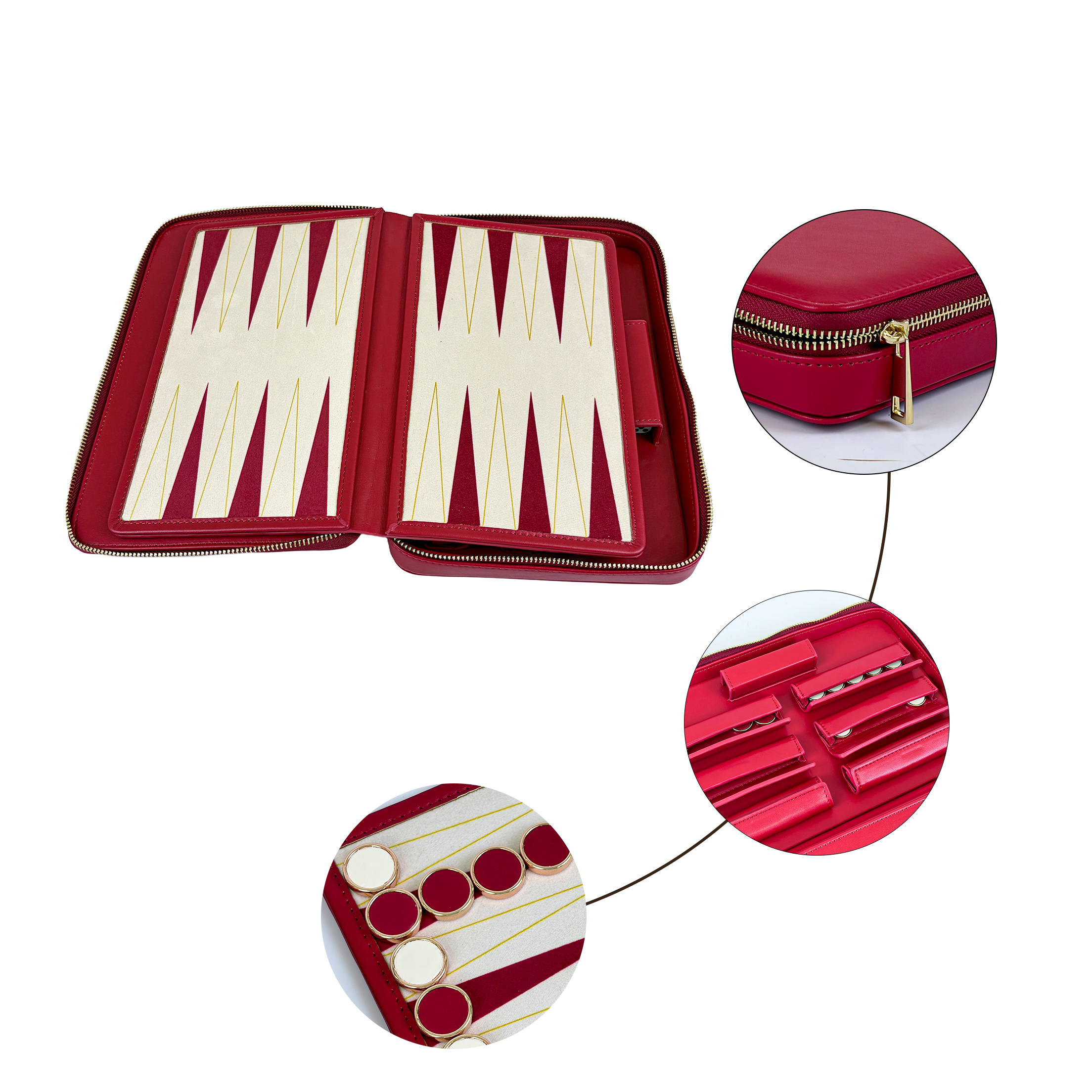 Travel PU Leather Backgammon Set With Zipper Case
