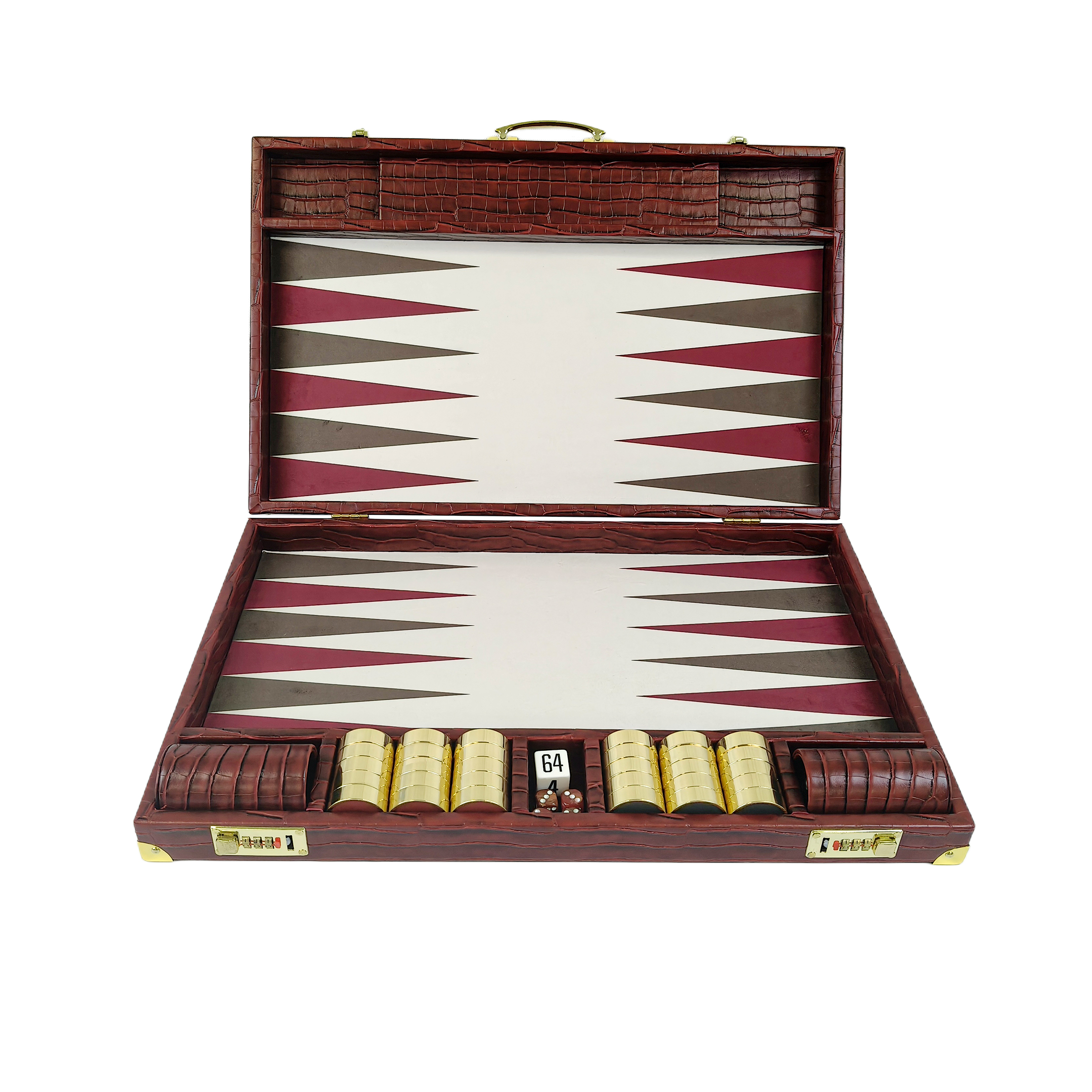 Luxury Croc-Embossed PU Leather Backgammon Set with Velvet Interior